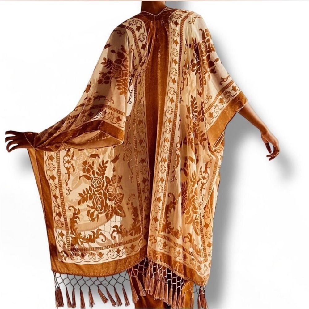 Elegant Velvet Long Fringe Duster Jacket Plus Size